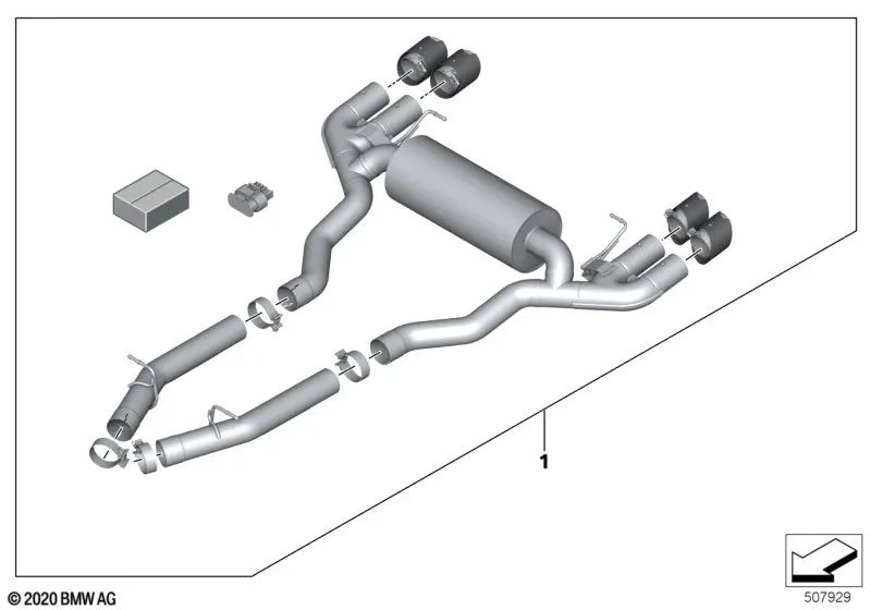 Système d'échappement silencieux pour BMW F91, F92 (OEM 18302463405). BMW d'origine