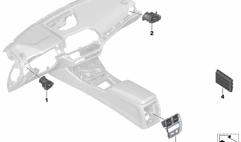 Rejilla de ventilación trasera con conector 12V OEM 64226806814 para BMW G42 (218i, 220d, 220i, 230i, M240i). Original BMW.