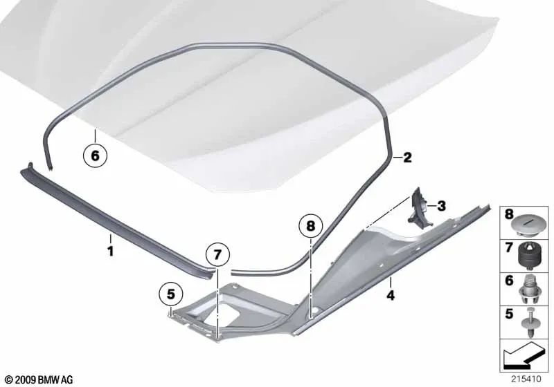 Junta do capô dianteiro OEM 51767206521 para BMW Série 5 F10, F11, F10 LCI, F11 LCI. BMW genuíno.