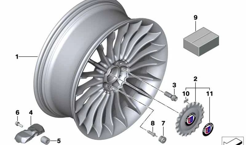 Llantas de aleación ligera 20" plateadas OEM 36107990656 para BMW F06, F10, F12, F13, F01, F02, G11, G12. Original BMW.
