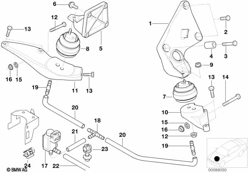 Linke Motorhalterung OEM 22111097133 für BMW 7er E38 730d (1998–2001). Original BMW.