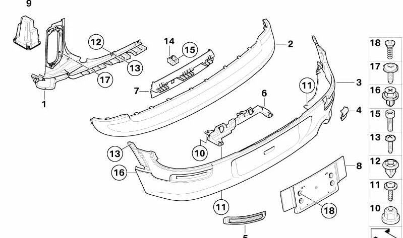 Revestimiento de parachoques trasero imprimado OEM 51122757759 para MINI Clubman R55, R55 LCI. Original MINI.