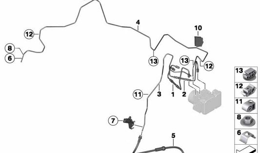 OEM -Bremsschlauchrohr 34326853504 für BMW E81, E82, E87, E87N, E88, E90, E90N, E91, E91N, E92, E92N, E93, E93N. Original BMW.