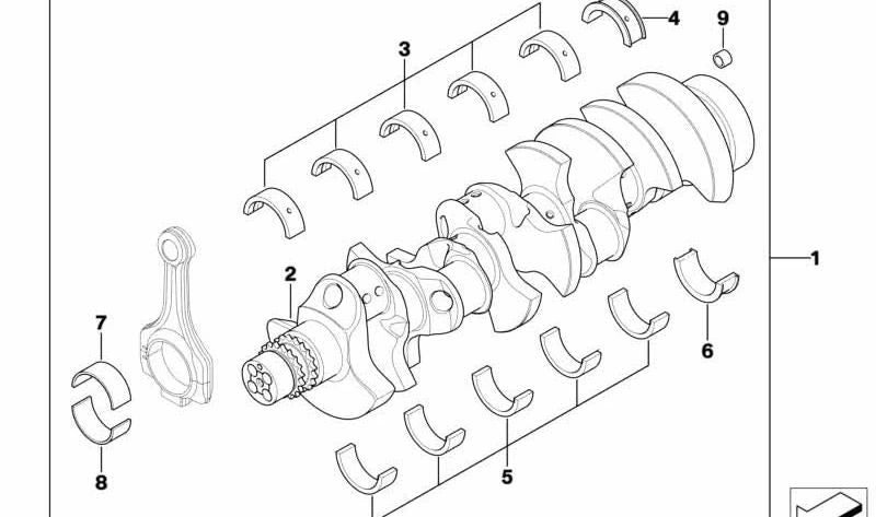 Cojinete de bancada verde OEM 11217841614 para BMW E90, E92, E93, E60, E61, E63, E64. Original BMW.