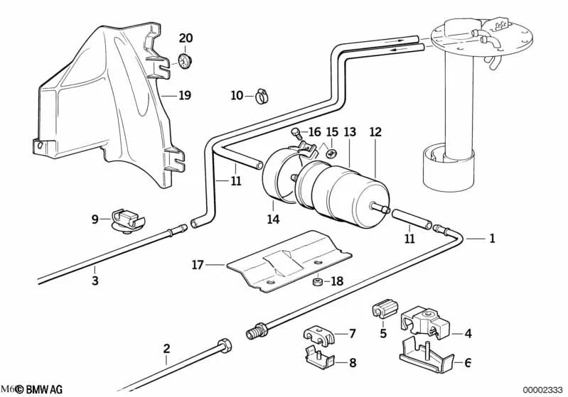 Soporte Filtro de Combustible para BMW E34, E32 (OEM 16121178632). Original BMW.
