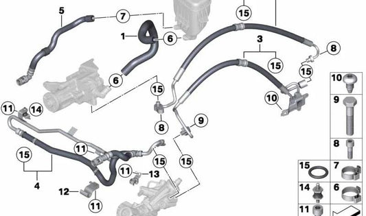 Tubo de sucção OEM 32416799934 para BMW F07, F10, F11, F06, F12, F13, F02. BMW original.