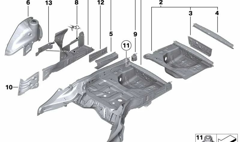 Soporte derecho OEM 41117276194 para larguero del chasis {BMW} {F10, F18}. Original {BMW}.