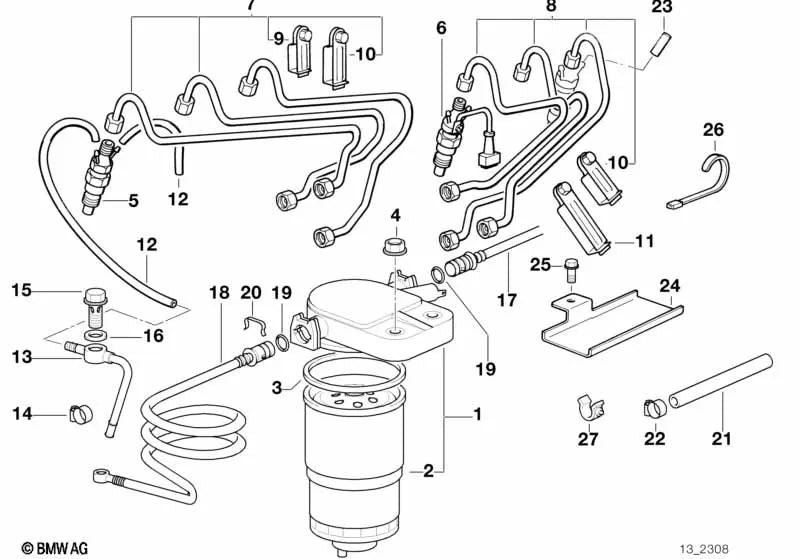 Elemento filtrante OEM 13327786647 para BMW E36, E34, E39, E38. Original BMW.