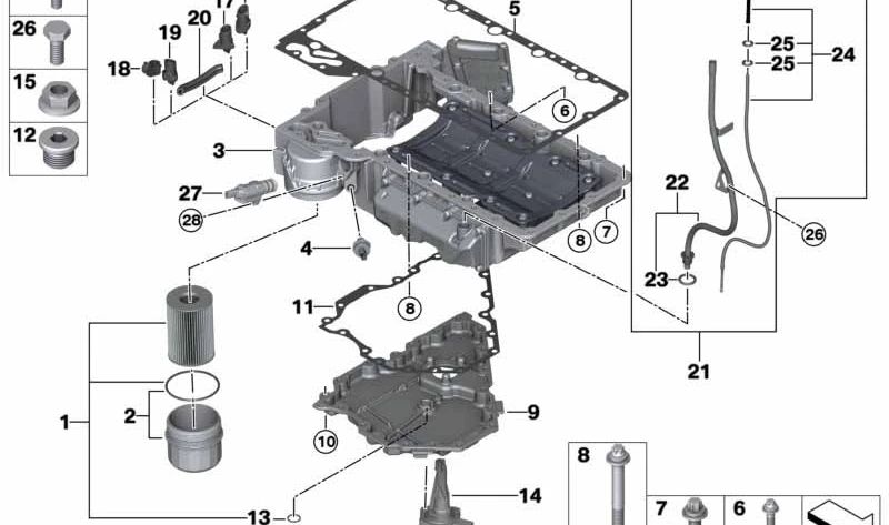 Junta cárter de aceite OEM 11138601061 para BMW G11, G12 750i y 750Li con motor N63R. Compatible desde 2015 hasta 2019. Repuesto original BMW.