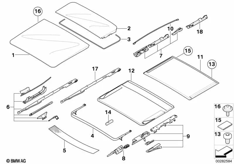 Mecanismo tapa de cristal trasera para BMW E91, E91N, E61, E61N, E53 (OEM 54107227894). Original BMW.