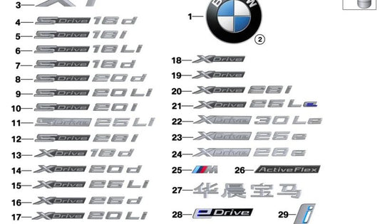 Heckes Emblem "x1" OEM 51147406550 für BMW x1 {f48} kompatible Modelle: 18i, 20i, xdrive20d, xdrive25i, sdrive16d. Original BMW.