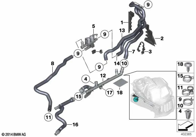 Tubo de retorno de refrigerante OEM 64509170342 para BMW Série 5 F07, F10, F11, Série 6 F06, F12, F13, Série 7 F01, F02... e muito mais. BMW genuíno.