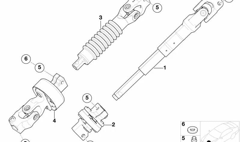 Eje inferior de la columna de dirección OEM 32306761570 para BMW E46. Original BMW.
