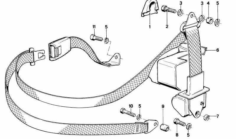 Arandela OEM 72111840586 para BMW E21, E12, E28. Pieza original BMW usada en montaje de motor y cinturones de seguridad. Ideal para recambios originales y mantenimiento.