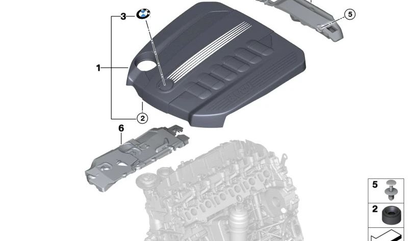 Cubierta acústica OEM 11147802848 para BMW F01, F02. Original BMW.
