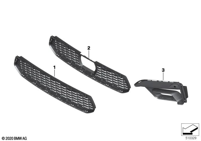 Central Air Intake Grille for BMW 5 Series F90N (OEM 51118080602). Original BMW