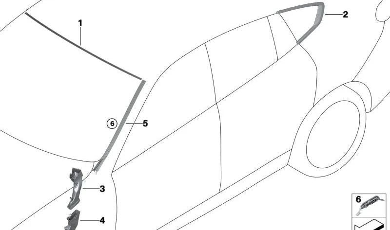 Canal de desagüe superior derecho OEM 51719447347 para BMW X5 (F95, F95N, G05, G05N), X6 (F96, F96N, G06, G06N) y X7 (G07, G07N, G09). Original BMW.