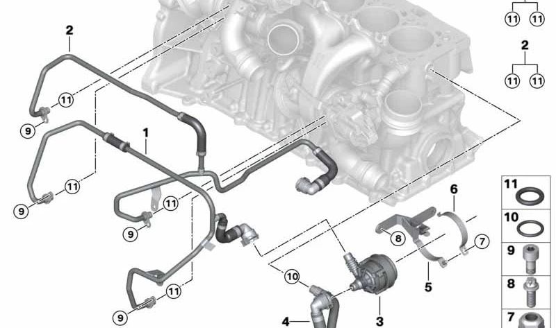 Tubería de refrigerante OEM 11538091174 para BMW X3 F97 y X4 F98. Conduce el refrigerante al turbocompresor. Pieza original BMW.