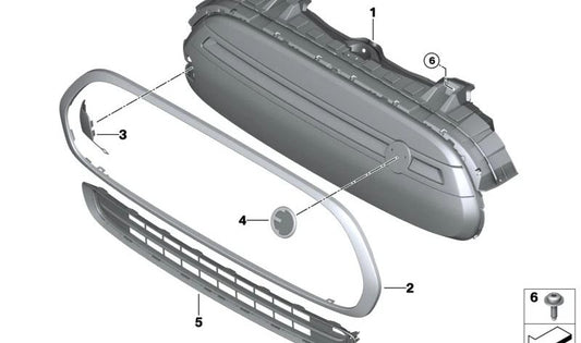 Rejilla central delantera OEM 51117499528 para MINI F56 Cooper SE XP31, XP32. Original MINI.