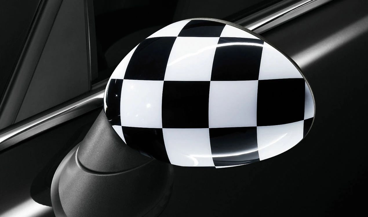 Tapa del retrovisor exterior derecho a cuadros blanco y negro OEM 51142348090 para MINI F56, F55, Clubman F54, Cabrio F57, Countryman F60. Original MINI.