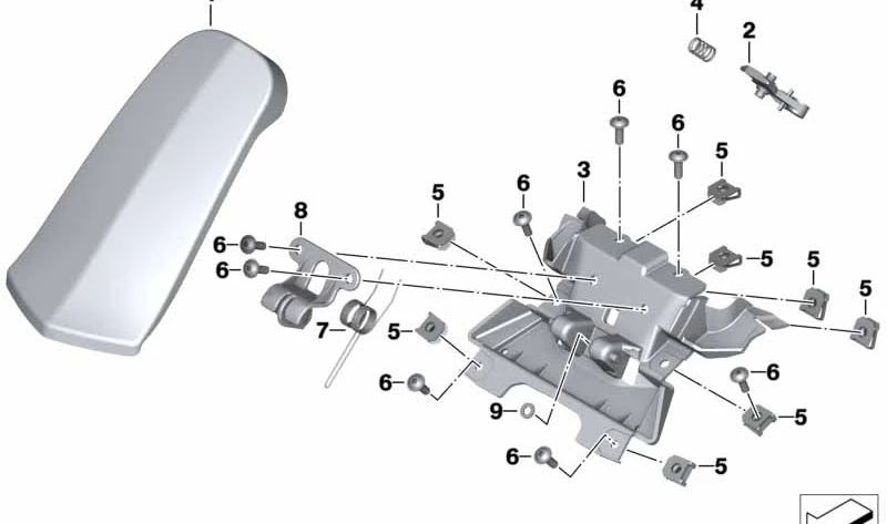 Bisagra de tapa de depósito OEM 46638527127 para motos BMW C 650 GT (K19, 2011-2020). Original BMW Motorrad.
