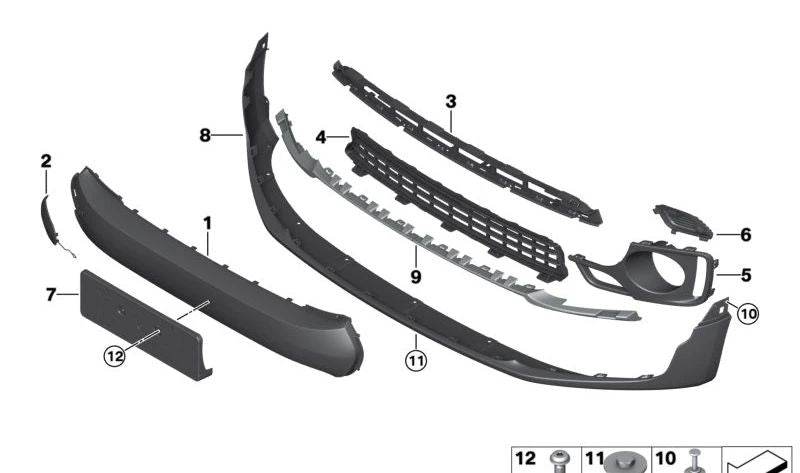 Soporte matrícula delantera OEM 51117370807 para MINI F54 (todos los modelos compatibles: Cooper, Cooper D, automático y manual, de 2015 a 2019). Original MINI.