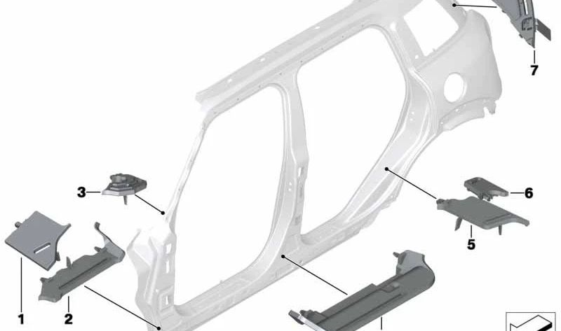 Embellecedor interior pilar trasero izquierdo OEM 41009800345 para MINI R60 {Cooper, Cooper ALL4, Cooper D} {Todos los modelos compatibles: ZB31, ZB32, ZB41, ZB42, XD81, XD82, ZB51, ZB52, XD41, XD42}. Original MINI.