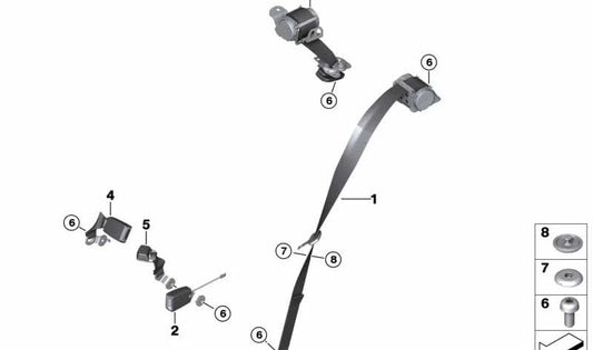 Cinto de segurança traseiro esquerdo OEM 72117385003 para MINI Countryman F60, F60 LCI. MINI originais.