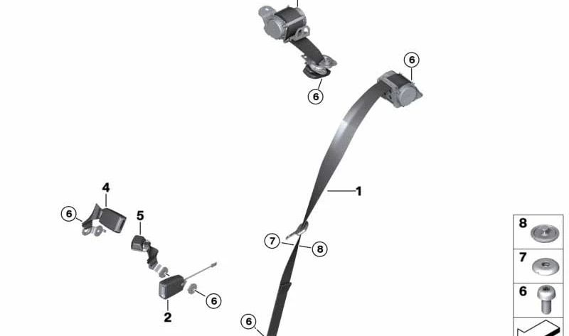 Cinturón de seguridad trasero central OEM 72117479292 para MINI Countryman F60, F60 LCI. Original MINI.