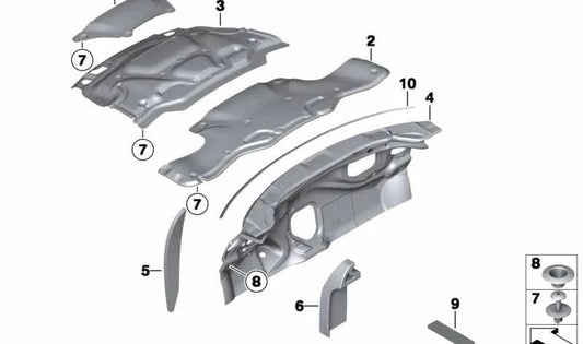 Insonorización capó frontal OEM 51487136797 para MINI R56, R56 LCI, Clubman R55, Clubman R55 LCI. Original MINI.