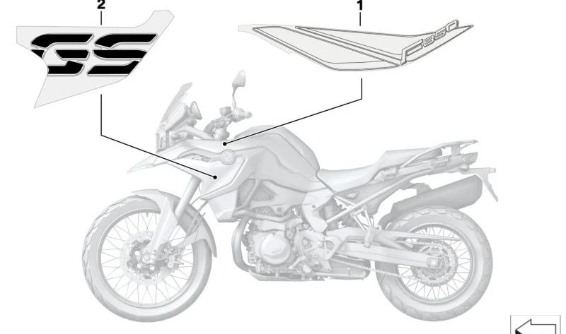 Inscripción revestimiento lateral izquierdo RALLYE OEM 51149829463 para motos BMW F 850 GS, F 900 GS. Original BMW Motorrad.