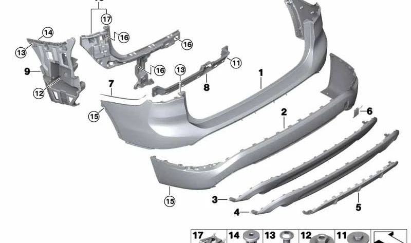Difusor trasero inferior OEM 51127403397 para BMW X1 F48 y F49. Pieza original BMW. Ideal para sustituir parte baja del parachoques trasero.