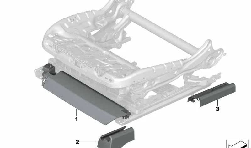 Embellecedor guía asiento izquierdo OEM 52107991145 para BMW G12 (730Ld, 730Li, 740Ld, etc.) modelos fabricados entre 2015 y 2022. Original BMW.