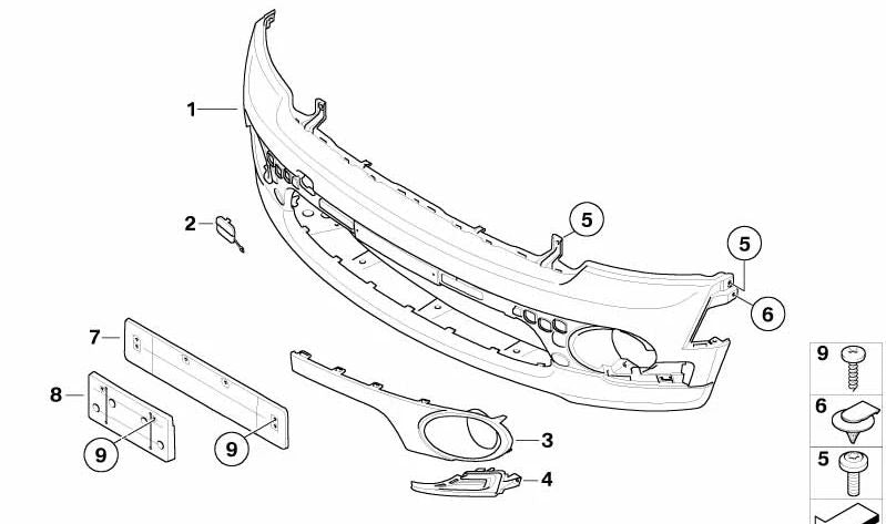 Paragolpes delantero imprimado OEM 51117199856 para MINI R55, R56, R57 (Cooper, One). Compatible con modelos con cambio manual o automático entre 2007 y 2014. Original MINI.
