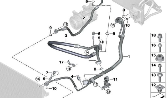 Tubo doble de aire acondicionado OEM 64539484074 para BMW X3 G01 sDrive20i y xDrive20i (todos los modelos desde 2019 hasta 2024). Compatible con gas R134A. Original BMW.