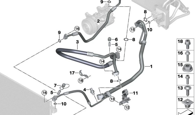 Tubería de alta presión aire acondicionado OEM 64539868418 para BMW X3 G01, G01N, G08, G08N, X4 G02, G02N. Original BMW.