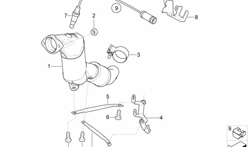Soporte catalizador cercano al motor OEM 18207780073 para BMW E46, E83. Pieza original BMW.