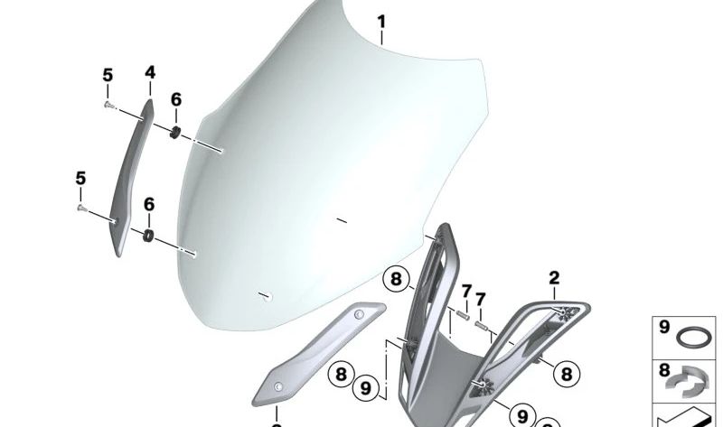 Soporte de refuerzo para parabrisas OEM 46638382843 para BMW K1200GT, K1200RS, R1100S. Original BMW.