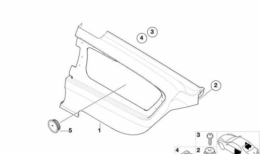Panel lateral trasero derecho OEM 51437890728 para BMW E46 M3 {BL91, BL92}. Original BMW. Color antracita.