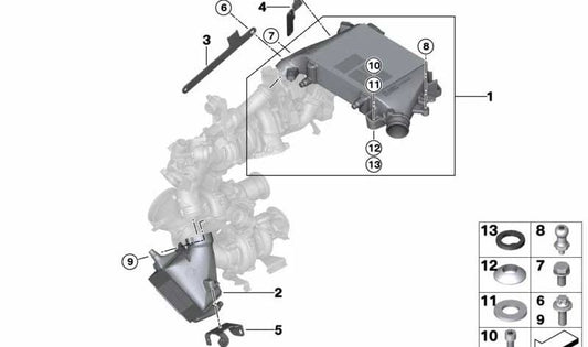 Soporte del Intercooler para BMW Serie 5 G30, G31, Serie 7 G11, G12, X5 G05, X6 G06, X7 G07 (OEM 11658575740). Original BMW