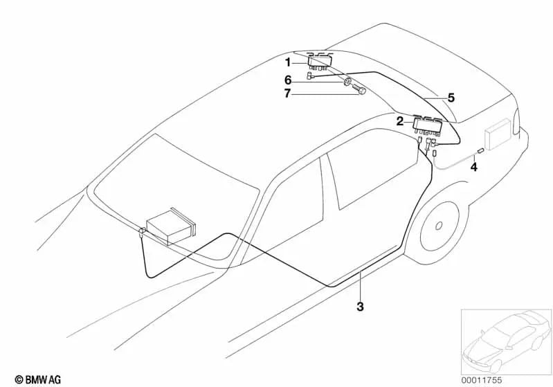 Cable de antena para BMW Serie 7 E38 (OEM 65258360957). Original BMW