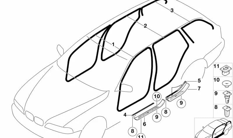 Protector lateral derecho OEM 51728190632 para BMW E39. Original BMW.