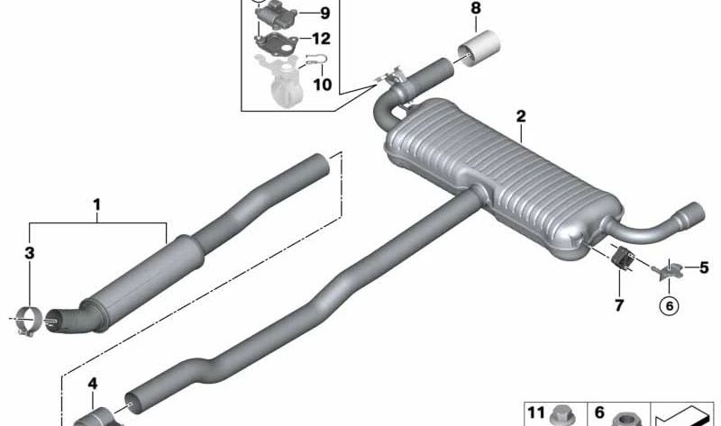 Silencioso trasero OEM 18308627263 para BMW Serie 2 Active Tourer F45 y Gran Tourer F46 (220i, B48, todos los modelos compatibles). Original BMW.