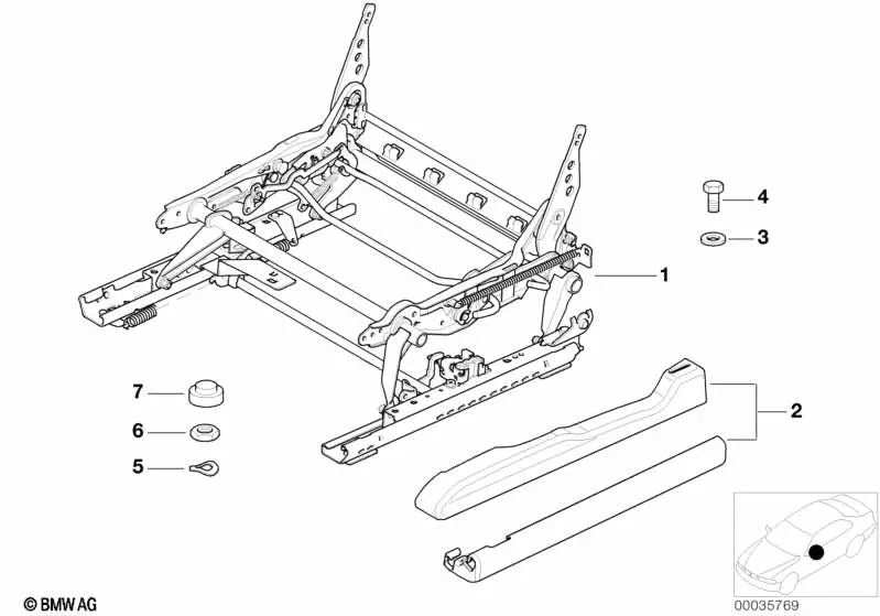 Mecánica del asiento derecha OEM 52108226268 para BMW Serie 3 E46, X3 E83, X5 E53... y más. Original BMW.