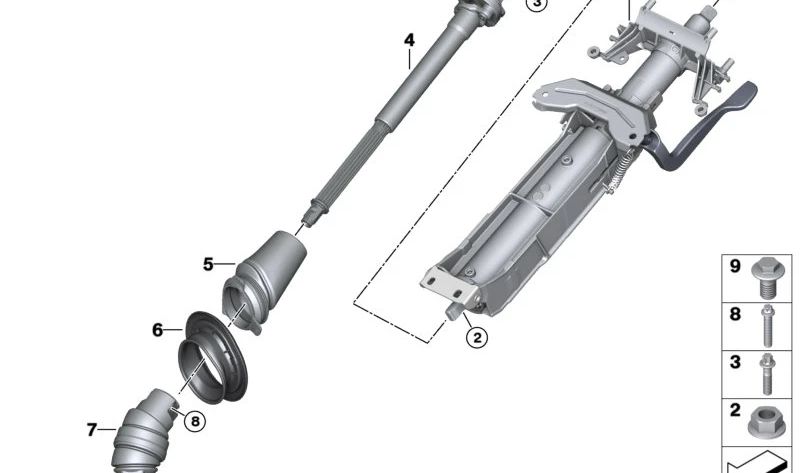 Eje de dirección OEM 32306864886 para BMW I12, I12N, I15. Repuesto original BMW.
