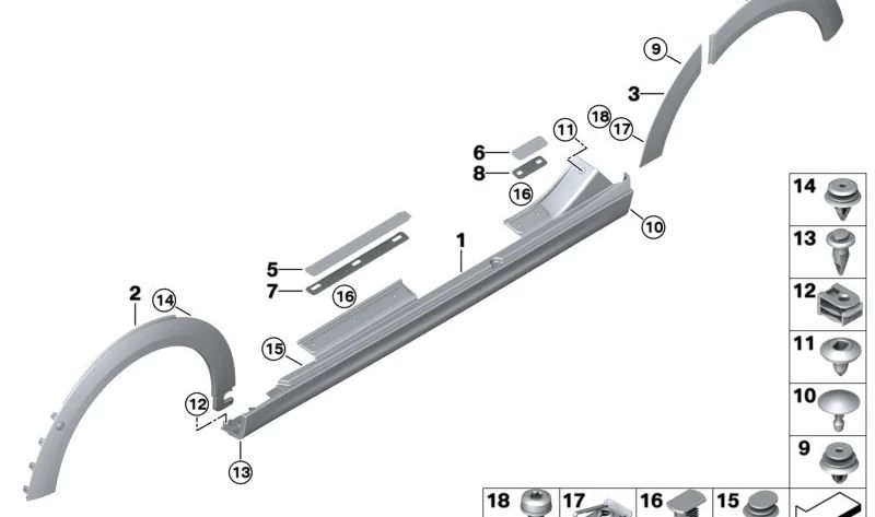 Moldura arco de rueda delantera izquierda OEM 51115A3C7E5 para MINI F56 LCI, F55 LCI, Cabrio F57 LCI. Original MINI.