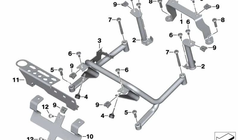 Soporte central OEM 46548548471 para BMW Motorrad R 1200 RT (RK52) y R 1250 RT (RK52). Compatible con modelos fabricados entre 2013 y 2023. Original BMW Motorrad.