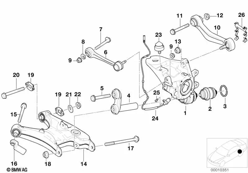 Brazo oscilante derecho para BMW Serie 5 E39 (OEM 33321093724). Original BMW.