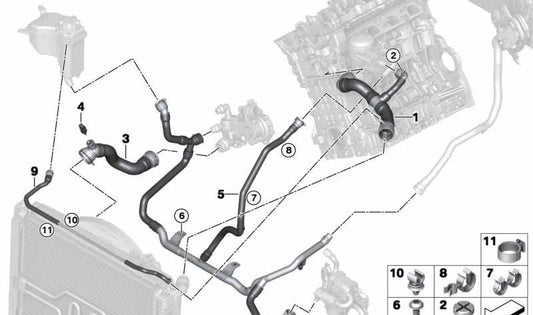 Thermostat -Rückkehrrohr für BMW Serie 1 E81, E82, E87, E88, Serie 3 E90, E91, E92, E93 (OEM 17127548227). Original BMW.