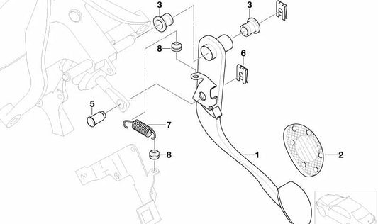 Goma pedal con plantilla en acero inoxidable OEM 35206758751 para MINI R53, R56, F56, Clubman F54, Cabrio R57, Countryman F60... y más. Original MINI.
